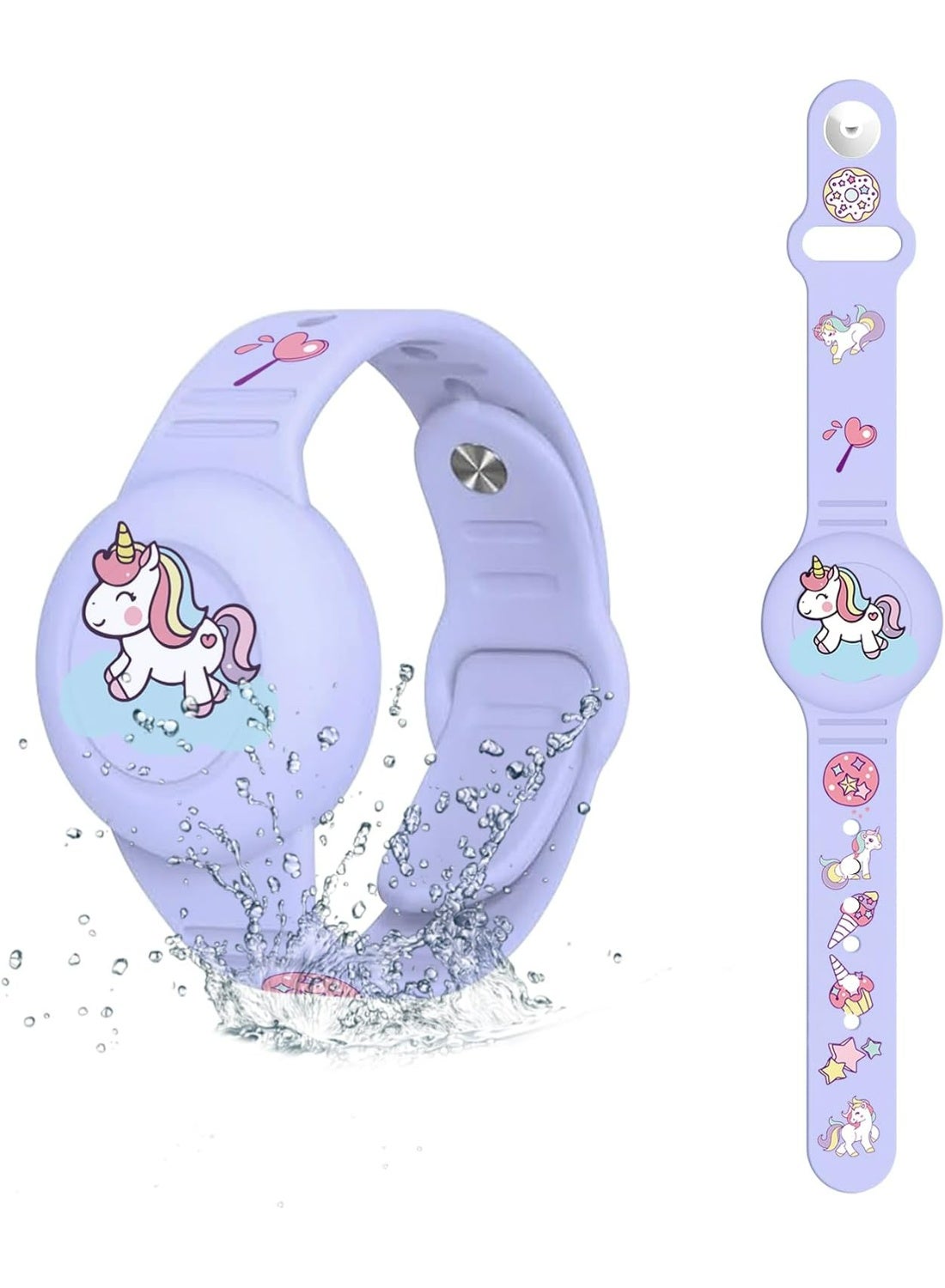 Waterproof AirTag Bracelet For Kids Cute Cartoon Silicone Full Coverage Anti Lost Hidden Wristband Child Safety Tracking Accessories Outdoor Daily Use, Purple